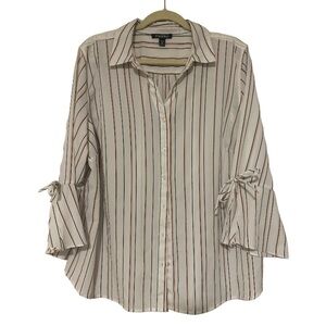 Roz & Ali Butterfly Sleeve Striped Button Blouse - Size 2X